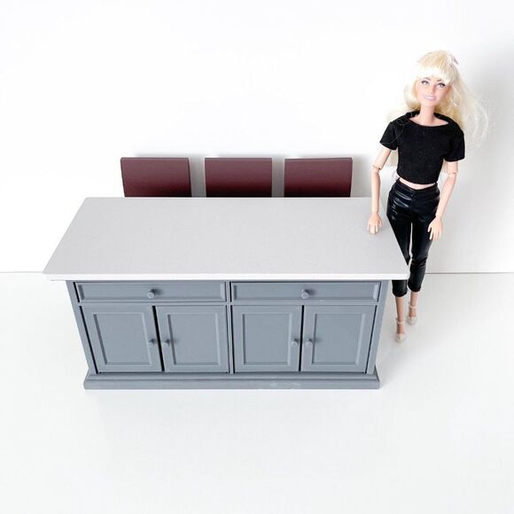 Barbie Integrity Doll Gray Kitchen Island 1:6 Scale 3 Matched Chairs 3D Printed - Picture 9 of 10
